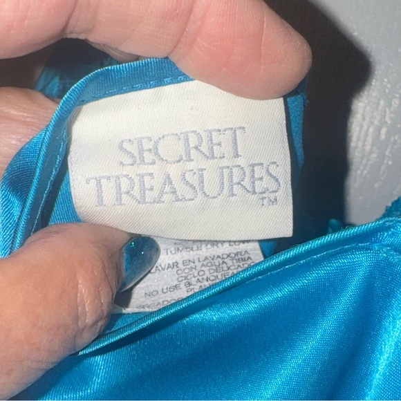 Secret Treasures Blue Satin Chemise with Lace Trim - GUC - Picture 3 of 4